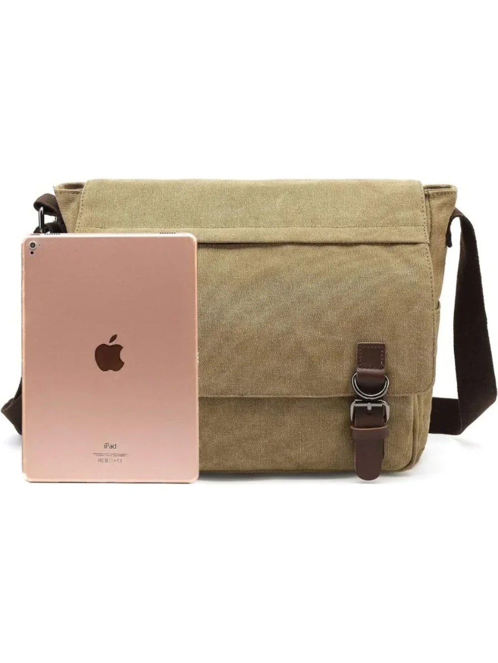 Vintage Canvas Messenger Bag - Large Leather Crossbody for 15